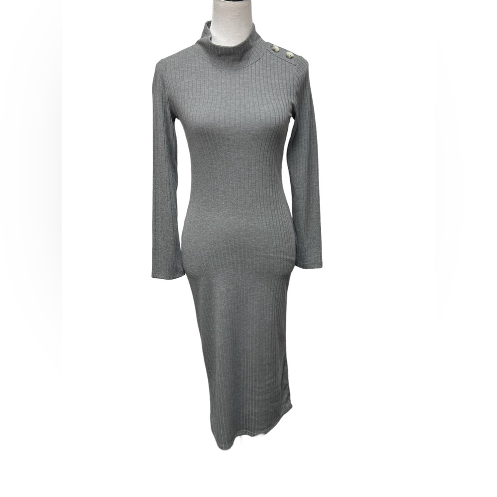 LCW CASUAL Long Sleeve Ribbed Midi Dress (NWT) / Size: XS / Color: Grey